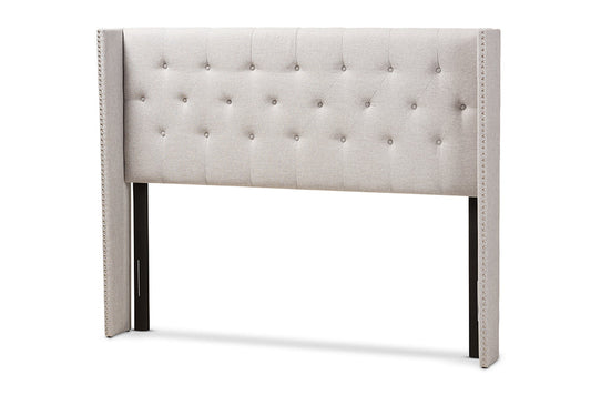 Baxton Studio Ally Modern And Contemporary Greyish Beige Fabric Button-Tufted Nail head King Size Winged Headboard
