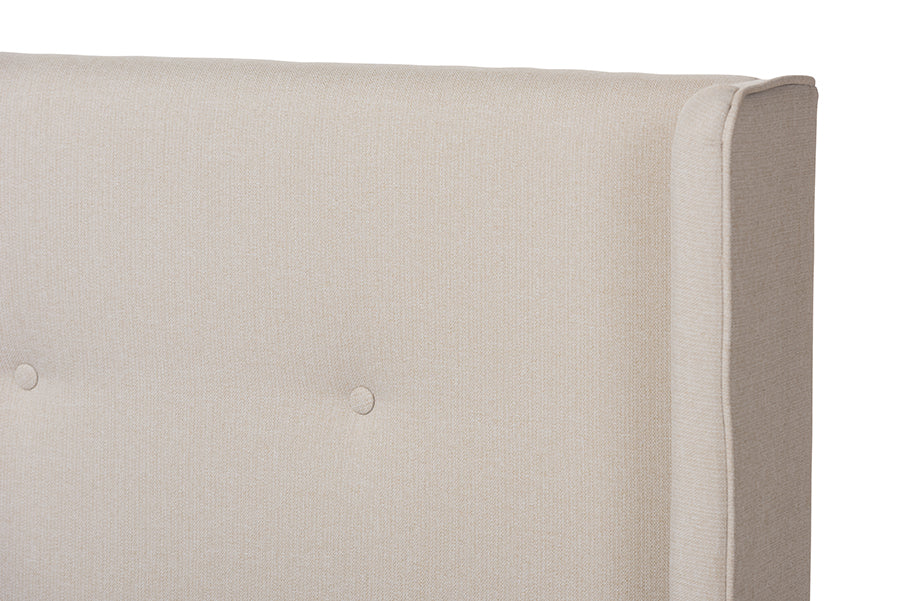 Baxton Studio Brooklyn Mid-Century Modern Walnut Wood Beige Fabric Full Size Platform Bed