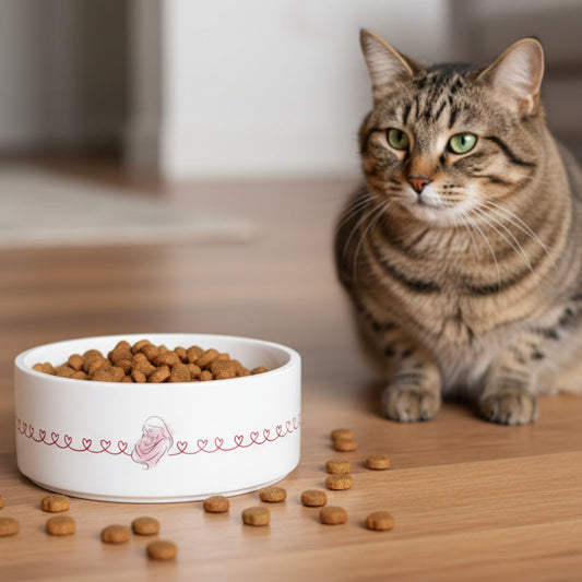 Love Line Ceramic Cat Bowl | Cat Love Design