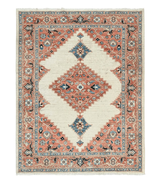 Peshawar Rug 5x7, Wool Hand Knotted Handmade Vintage Carpet, Serapi Design, Pakistani Rug 5 x 7 ft, Medium Sized, Geometric Rug