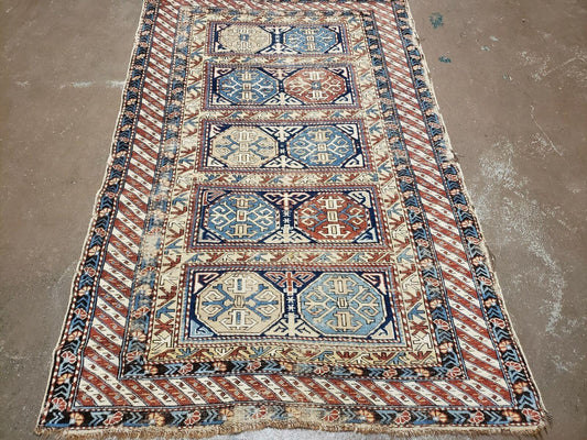 Antique Caucasian Rug 3x5, Shirvan Kazak Tribal Carpet
