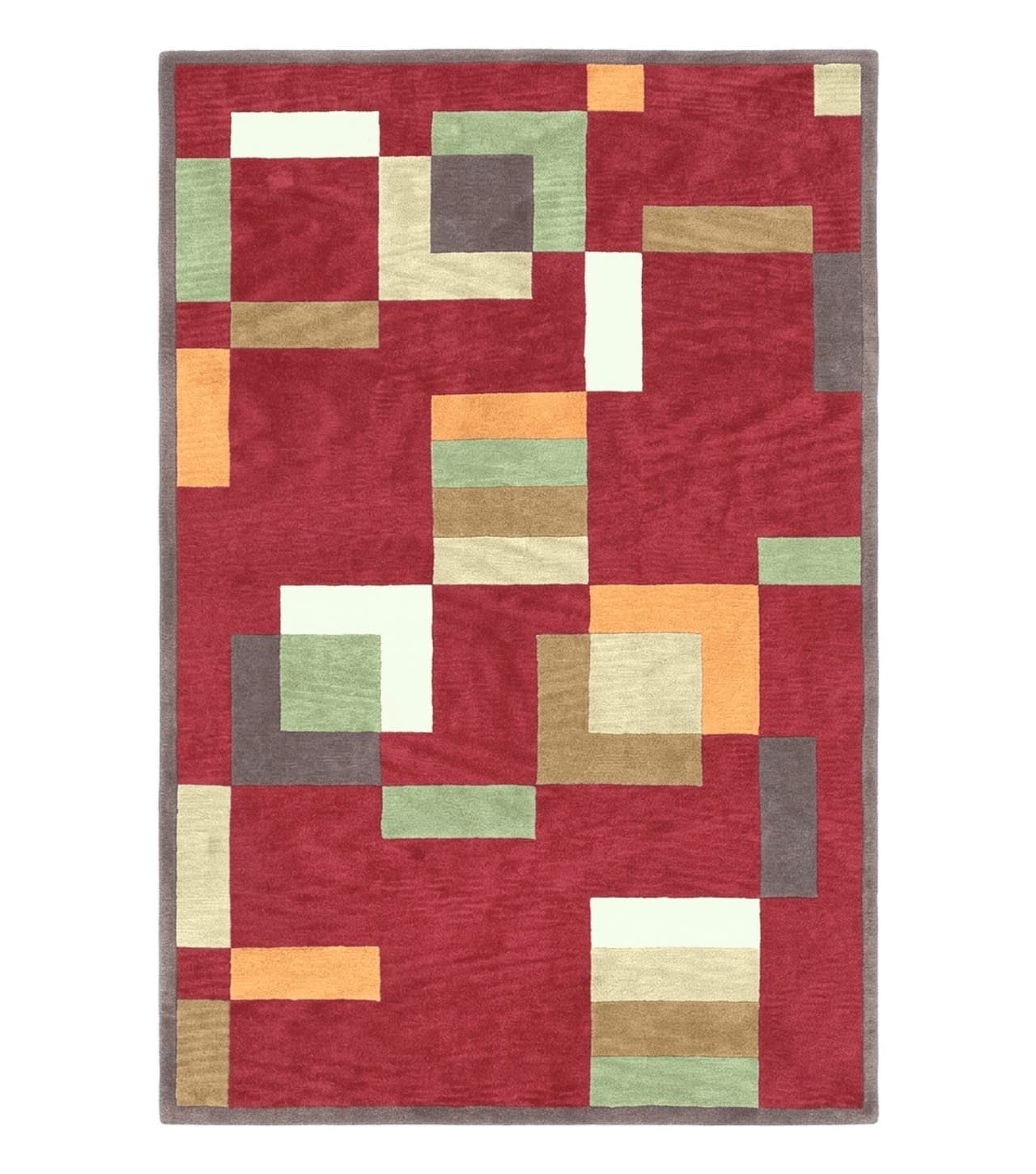 Indo Tibetan Modern Rug 5x8, Abstract Rug 5 x 8 ft, Red Multicolor Wool Handmade Contemporary Area Rug