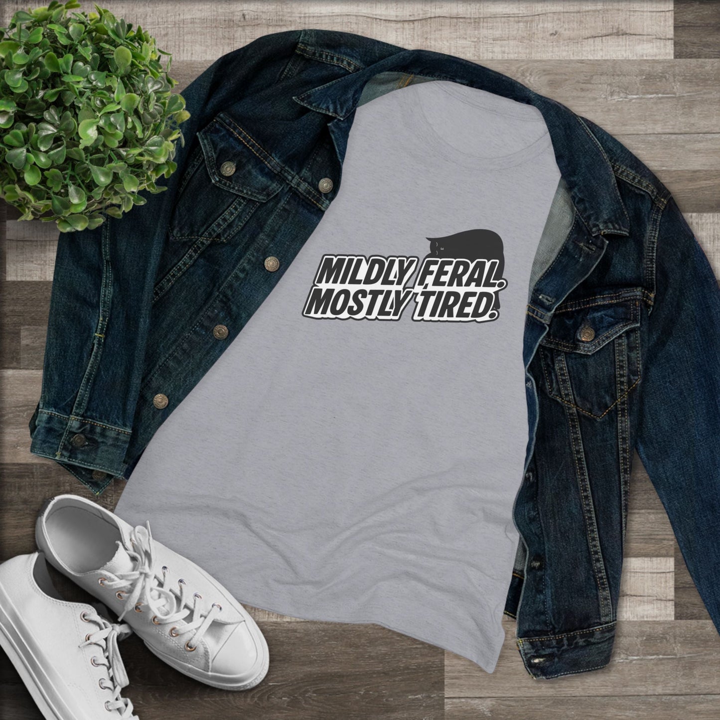 Mildly Feral Mostly Tired Slim Fit Cat Tee