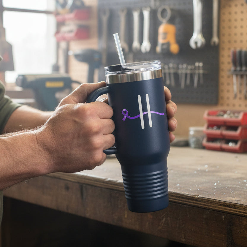 Pause | 40oz Insulated Travel Mug – Subtle Epilepsy Awareness
