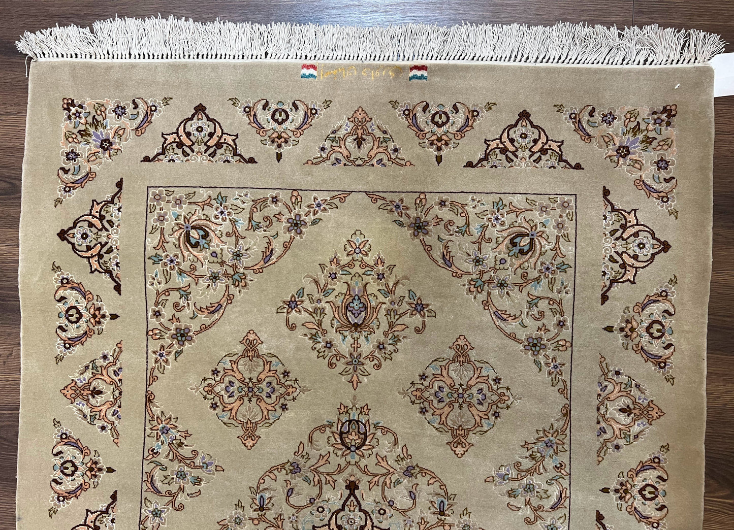 Very Fine Persian Isfahan Rug 3x5 ft with Signature, Kork Wool on Silk Foundation, Gray-Taupe Vintage Hand Knotted Oriental Carpet, 60 Raj 460 KPSI
