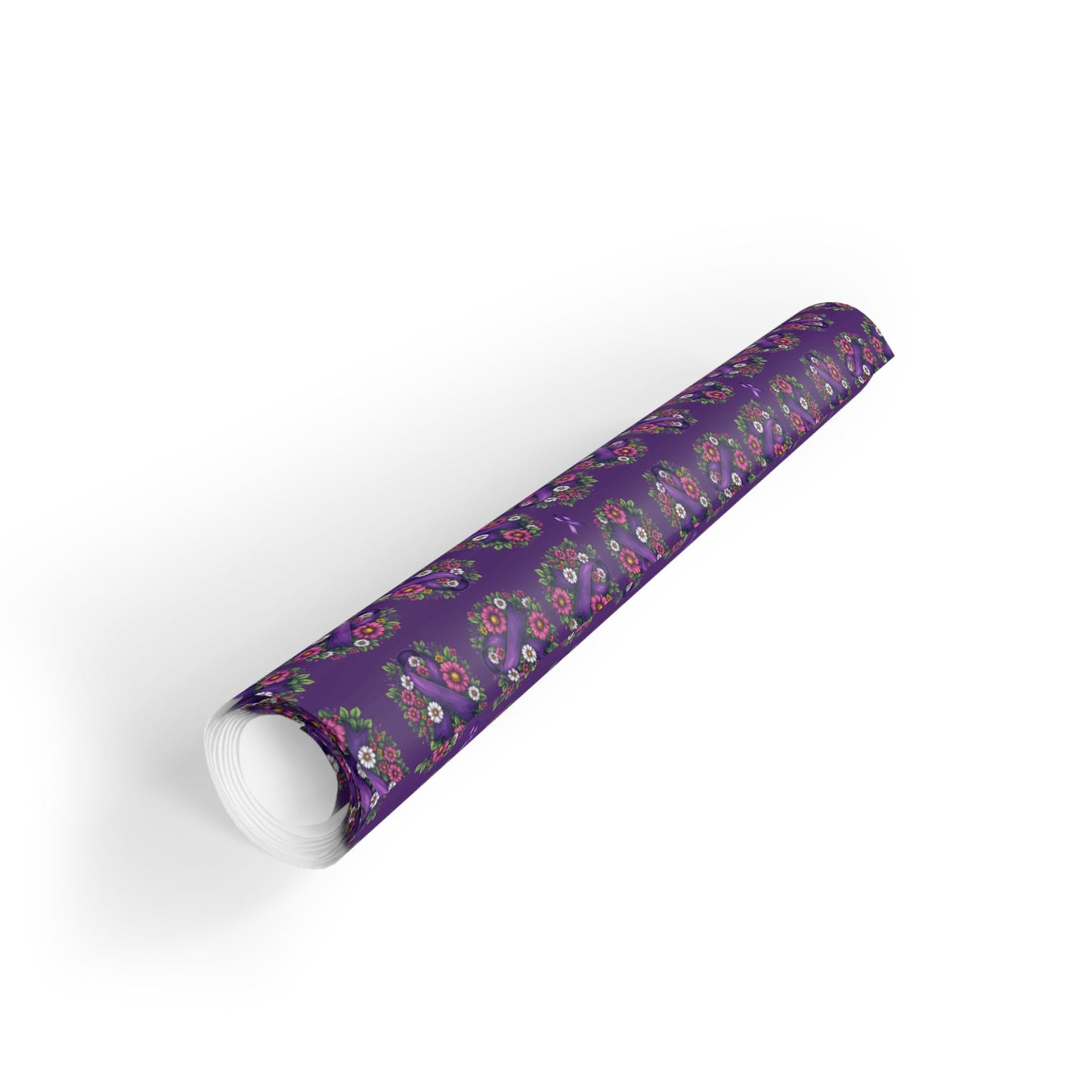 Purple Ribbon & Flowers Gift Wrap Paper Roll for Epilepsy Awareness