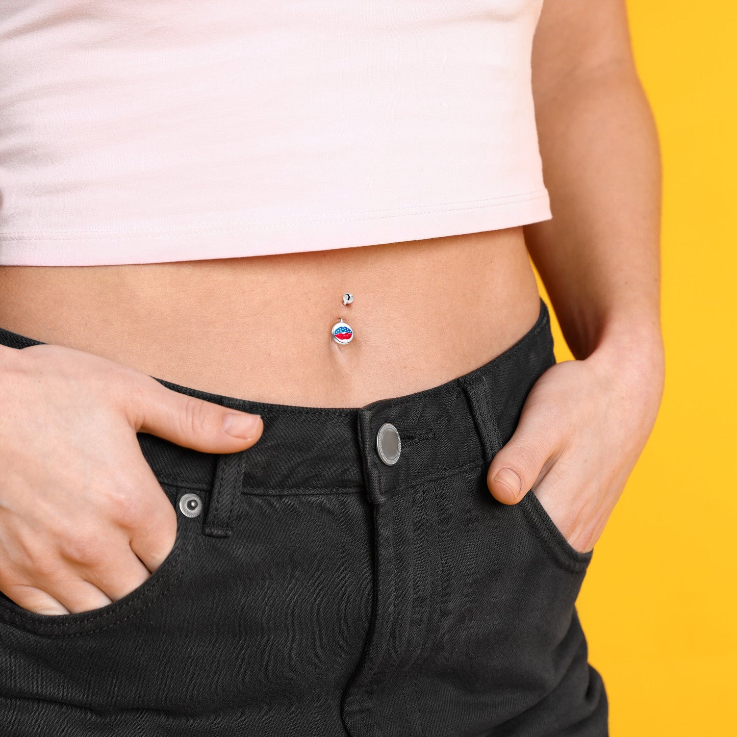 Inlay Patriotic Kissy Lips Belly Ring