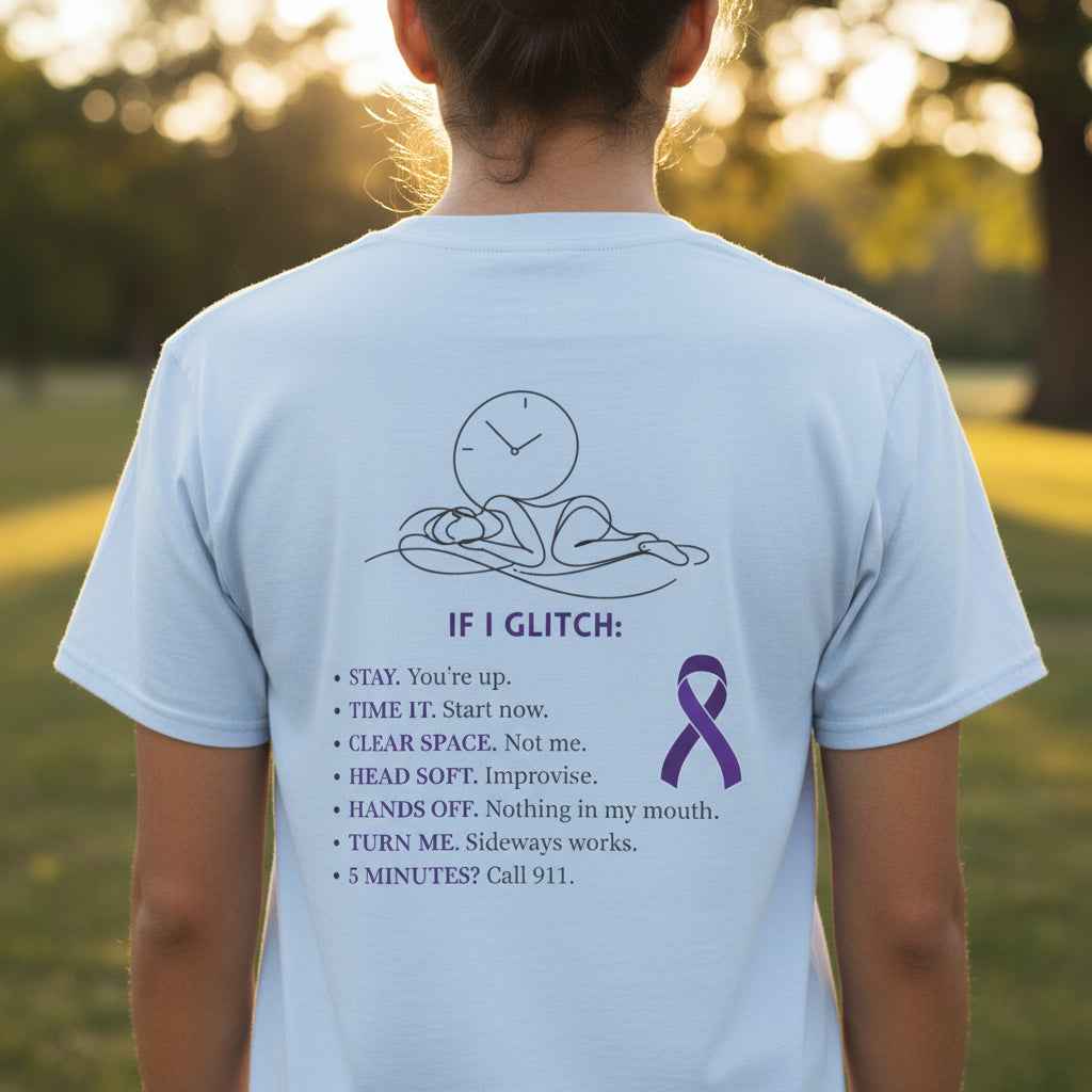 Glitch Happens Tee – Minimalist Seizure First Aid Shirt