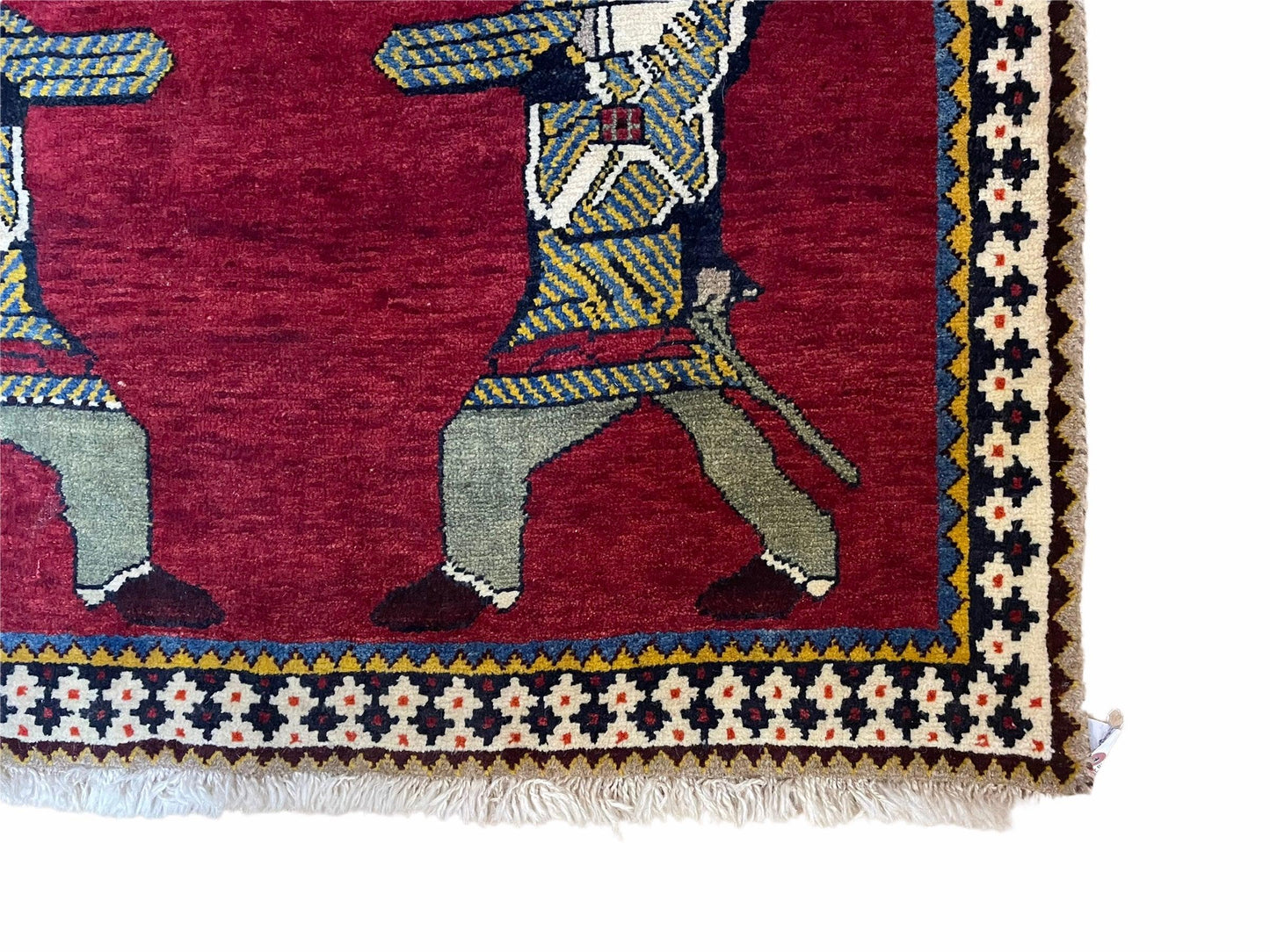 3 X 6 Handmade Wool Rug Tribal Balouch Warriors Deer Animal Pictorial Red Swords