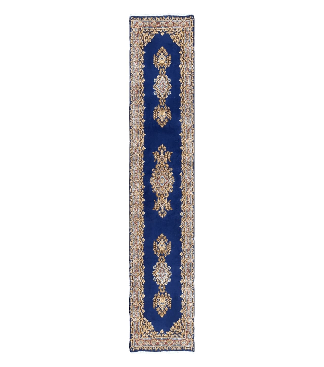 Semi Anique Dark Blue Persian Kerman Runner, 2'7" x 13'5"