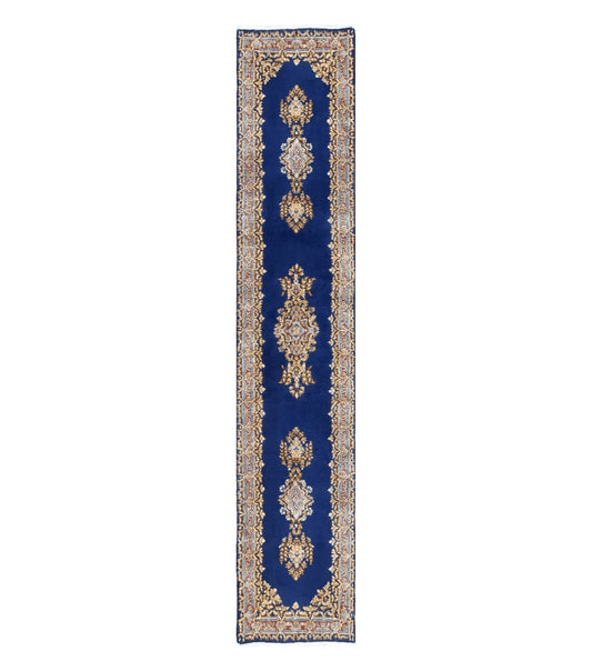 Semi Anique Dark Blue Persian Kerman Runner, 2'7" x 13'5"