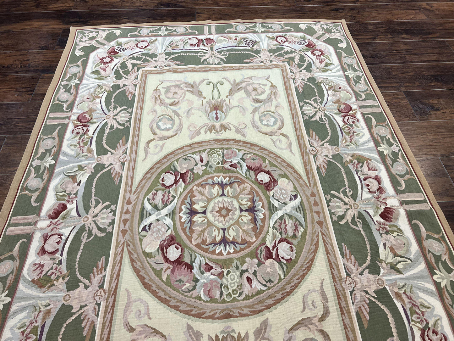 Aubusson Rug 5x8, Wool Handmade Vintage Carpet, Angel Motifs, Flatweave Rug 5 x 8, Medium Sized, European Design