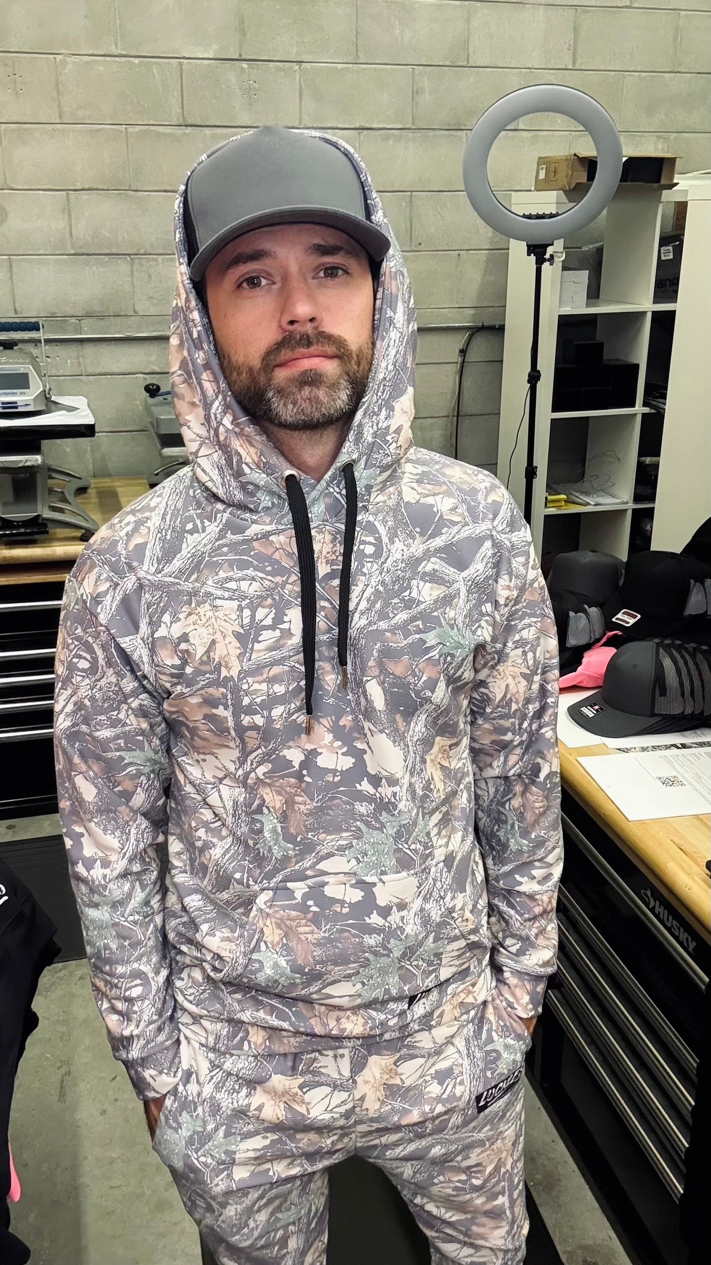 Faded Camouflage Wide String Hoodie