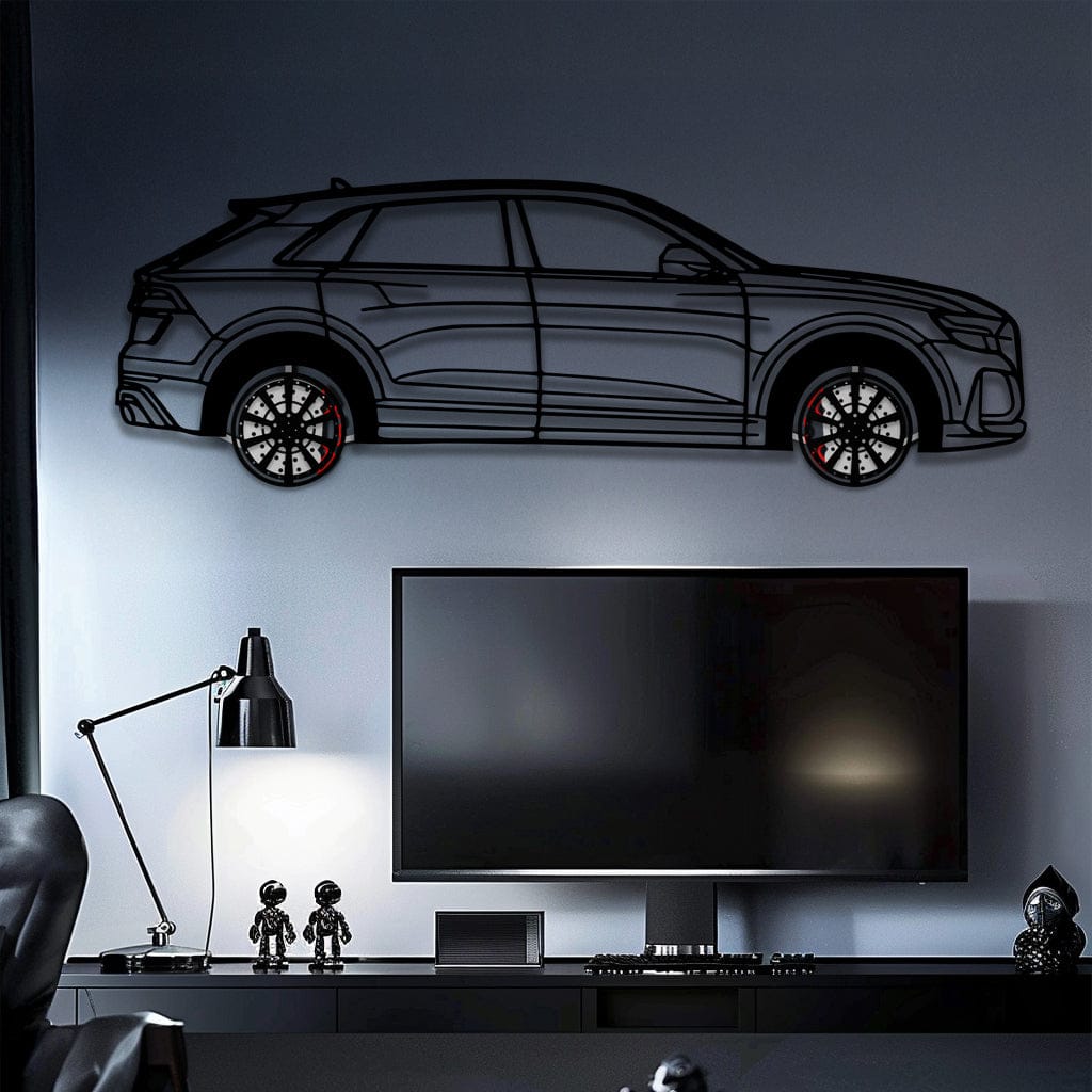 Audi Q8 Metal Car Wall Art with Rotating Wheels - Handmade Luxury SUV Silhouette Decor - Automotive Wall Art for Petrolheads - KAFMEKA095