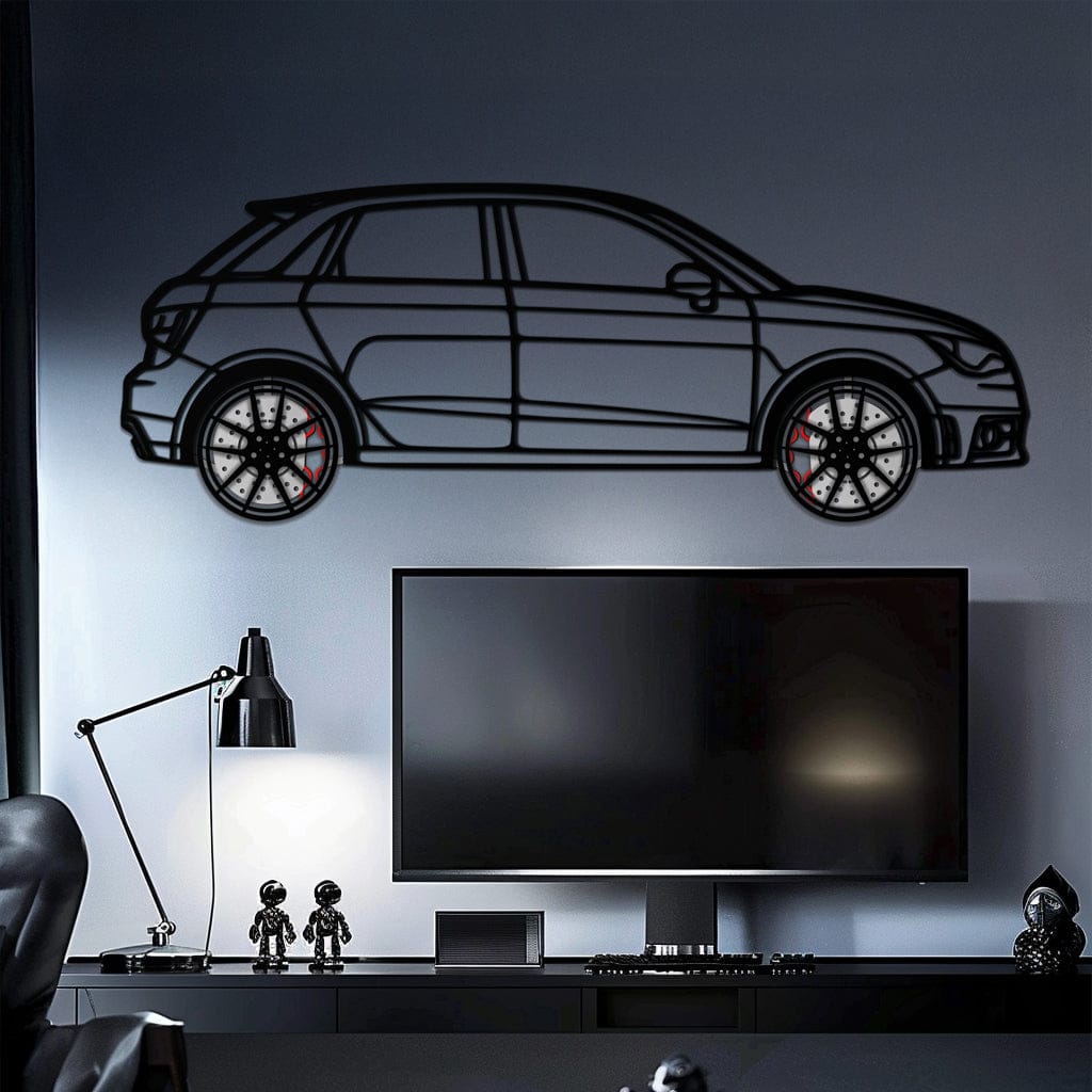 Audi A1 Metal Car Wall Art with Rotating Wheels - Handmade Car Silhouette Decor - Automotive Wall Art for Petrolheads-KAFMEKA094