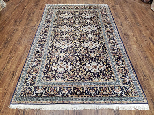 Persian Kashan Rug, Navy Blue, Hand-Knotted, Wool, 4' 8" x 7' 4", Pair A