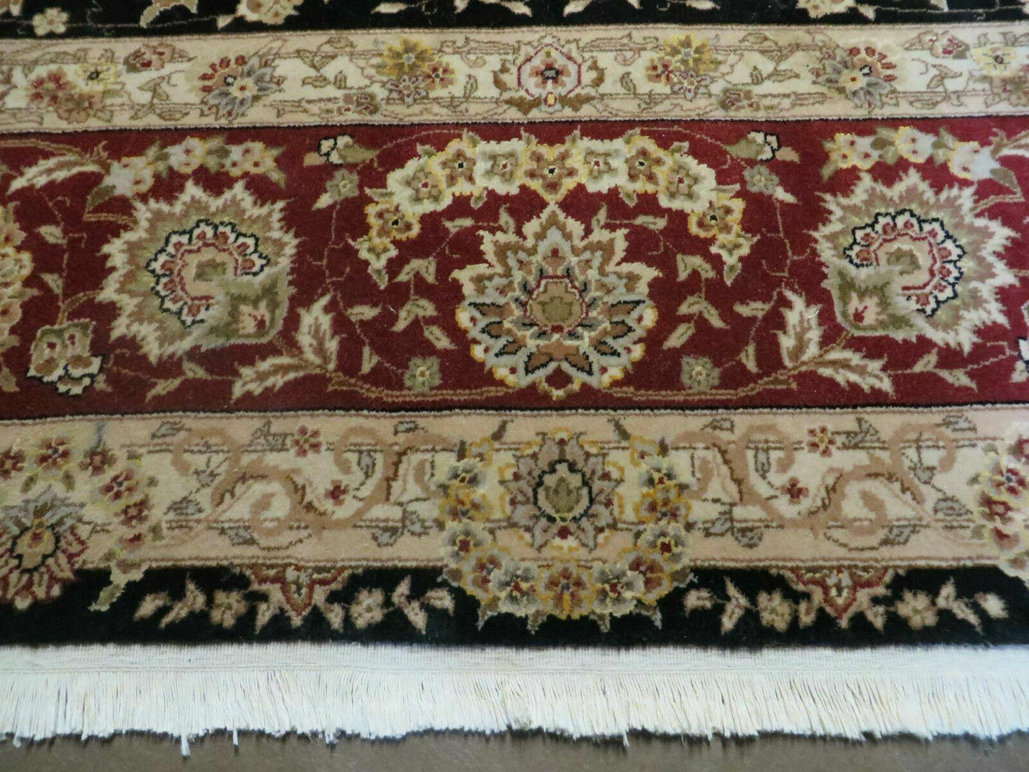 9' X 12' Vintage Handmade Fine Chinese Oriental Floral Wool Rug Silk Black