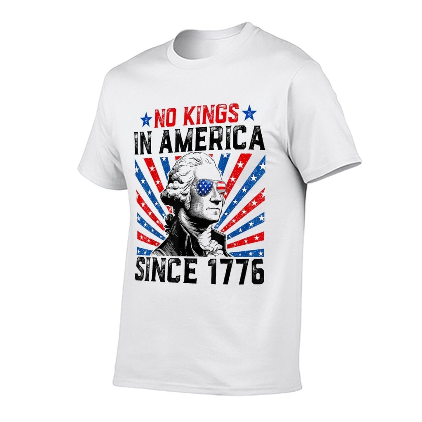 No Kings in America Since 1776 Distressed USA Vintage  Ribbed Collar T-Shirt