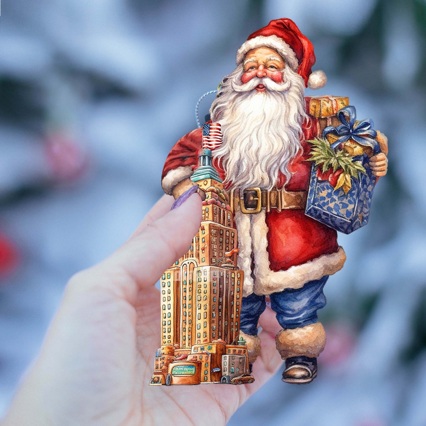 Santas Around the World - American Inspired Santa - Eco Wood Ornaments Set of 3 by G. DeBrekht Christmas Santa Snowman Decor - 8091301S3