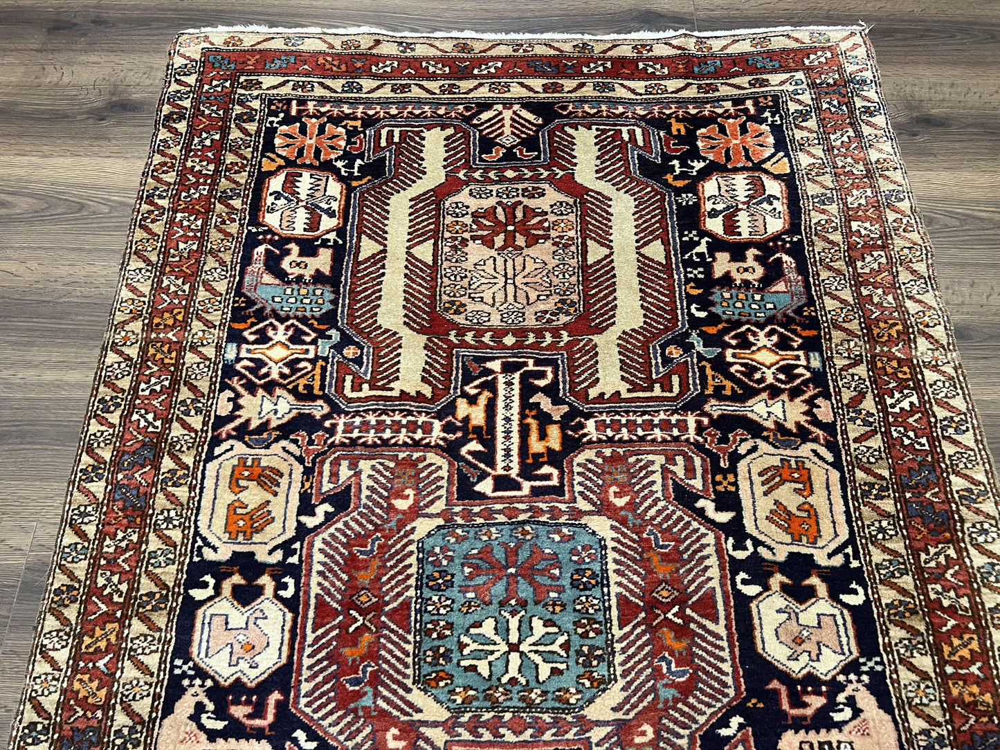 Persian Ardabil Wide Runner Rug 4x10 - Geometric Medallions & Animal Pictorials