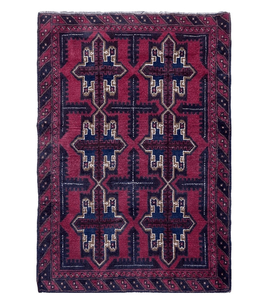 3X5 Vintage Handmade Tribal Wool Rug Balouchi Rug Afghan Rug Red Beige Blue Nice