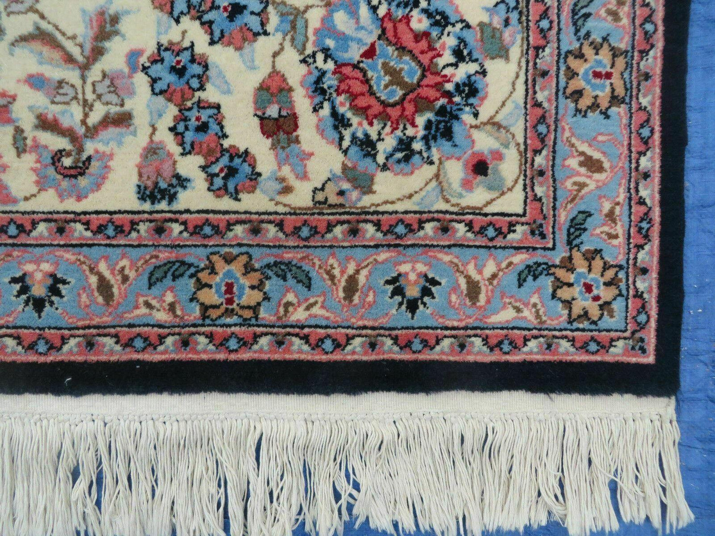 Large Indo Persian Rug 10x14, Wool Hand-Knotted Carpet, Navy Blue Ivory
