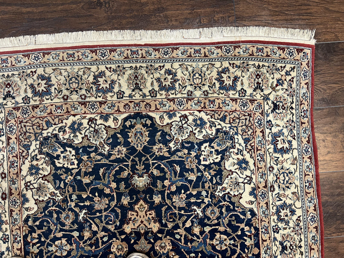 Super Fine Persian Nain Rug 3.6 x 5.4, Navy Blue and Ivory, 700 KPSI