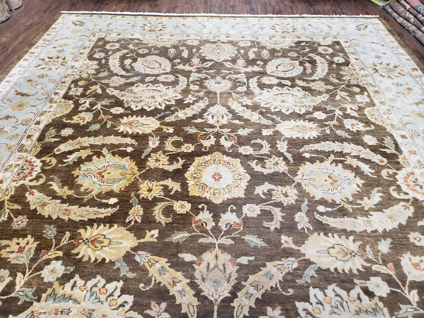 9x12 Vintage Handmade Wool Rug Carpet Indo Mahal Oushak Nice Brown Blue