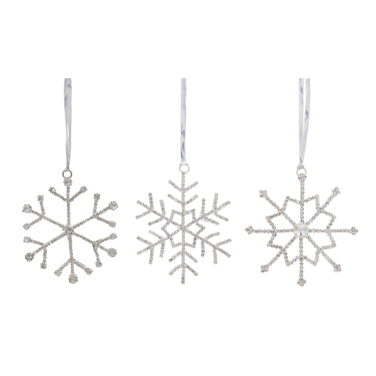 Jeweled Metal Snowflake with Ribbon Hanger (Set of 12)