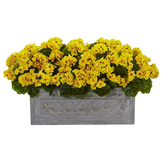 18" Geranium Artificial Plant in Stone Planter UV Resistant (Indoor/Outdoor)
