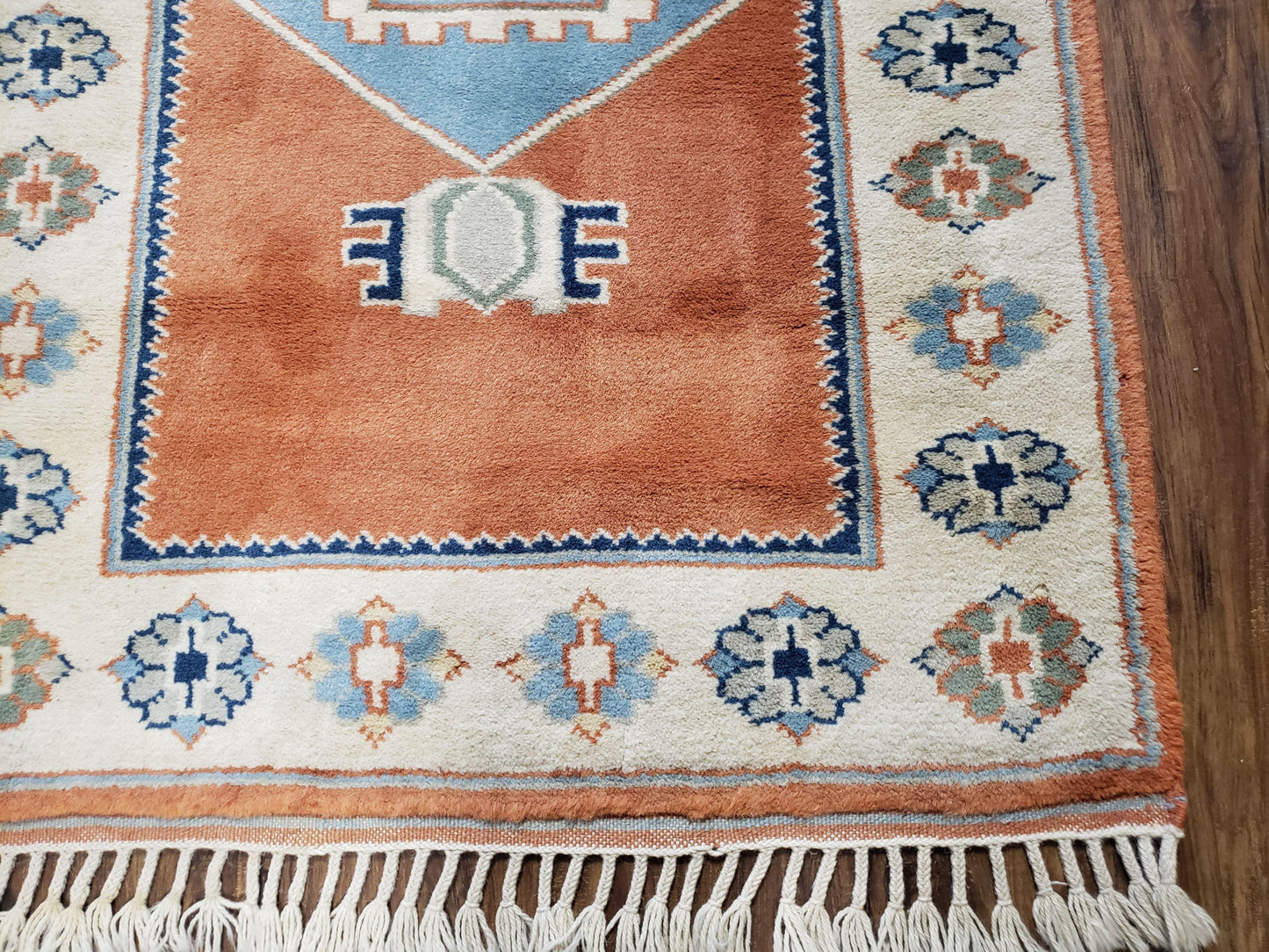 3x5 Handmade Vintage Turkish Area Rug Wool Kazak Carpet 3'1"x4'5" Red Beige