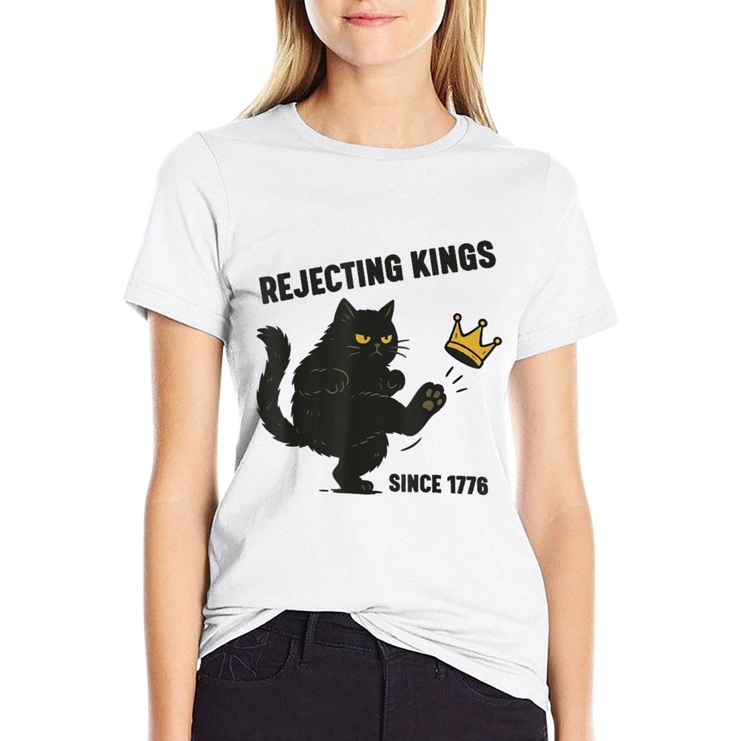 Rejecting Kings America Since 1776 Political Funny Black Cat  Vintage-inspired T-Shirt