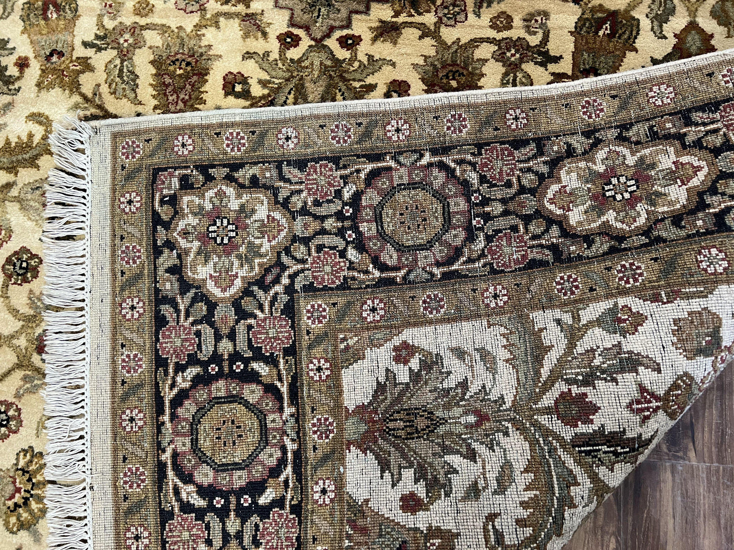 Indo Mahal Rug 6x9, Indian Floral Carpet 6 x 9, Beige and Black, Allover Design, Living Room Rug, Bedroom Rug, Traditional Rug, Vintage Rug