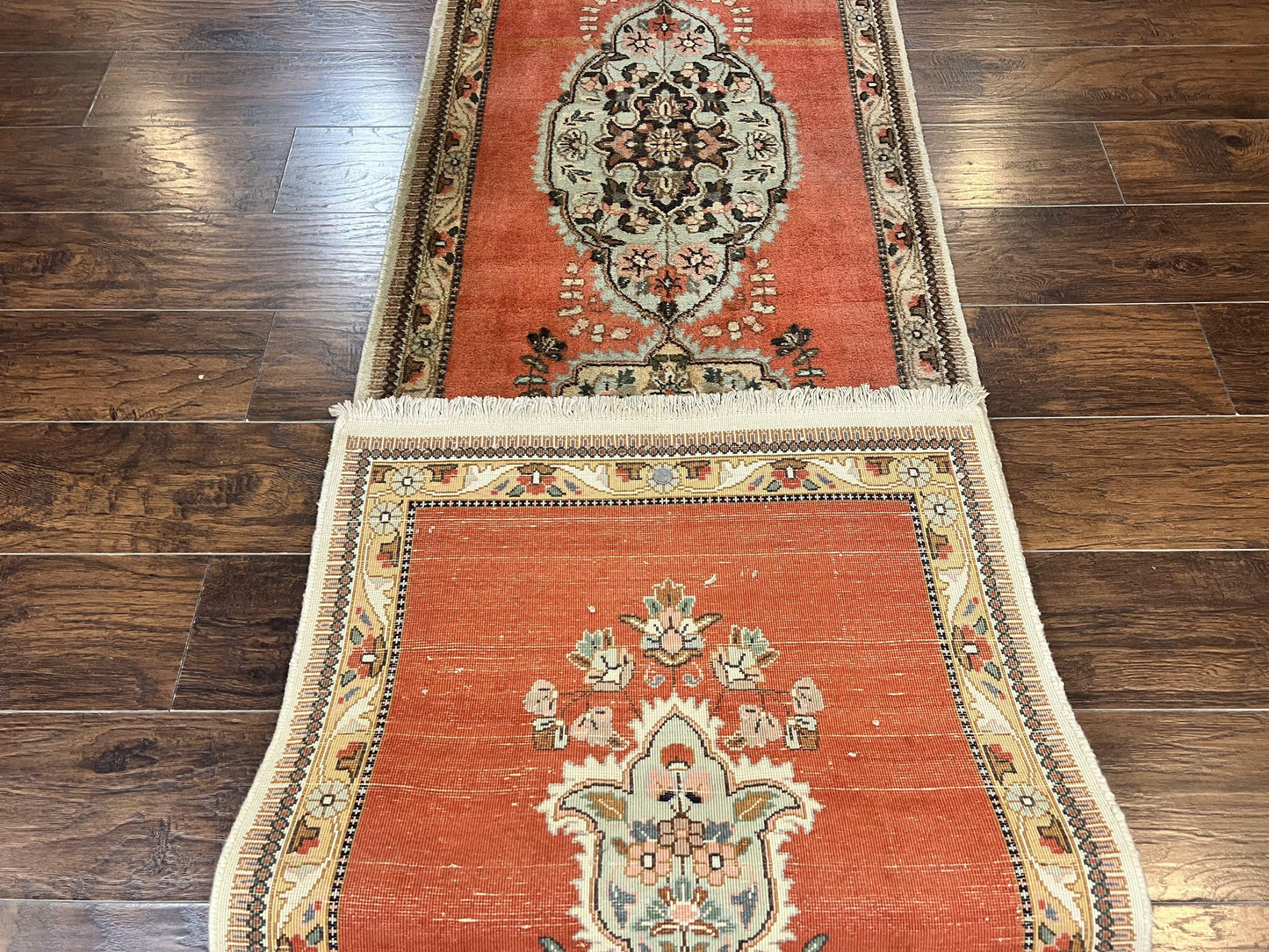Persian Tabriz Runner Rug 3 x 12, Open Field, Terracotta
