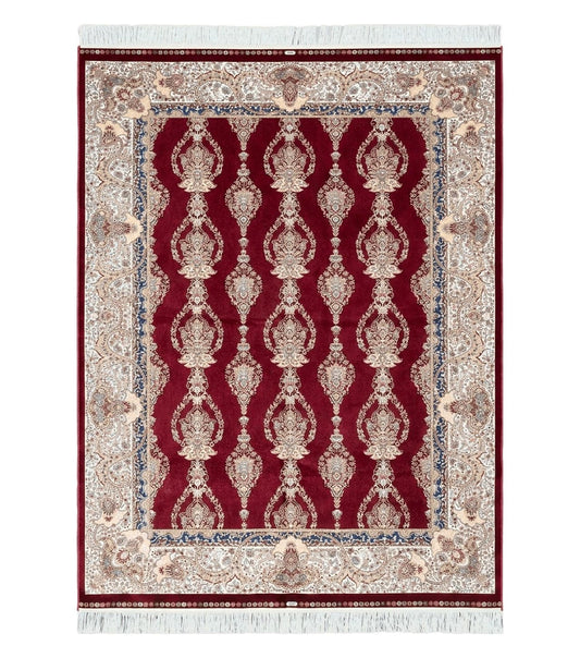 Dark Red Silk Carpet 5.3 x 7.6 ft, 5x8 Silk Rug, New Turkish Silk Carpet, Mint Condition, Beige & Red Area Rug, Bamboo Silk, High Quality