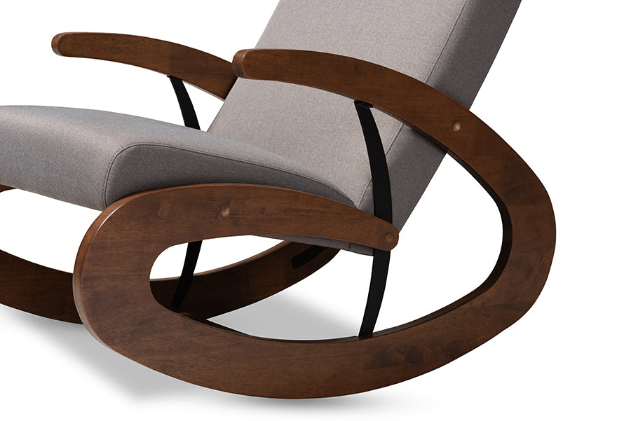 Baxton Studio Kaira Modern and Contemporary Gray Fabric Upholstered and Walnut-Finished Wood Rocking Chair