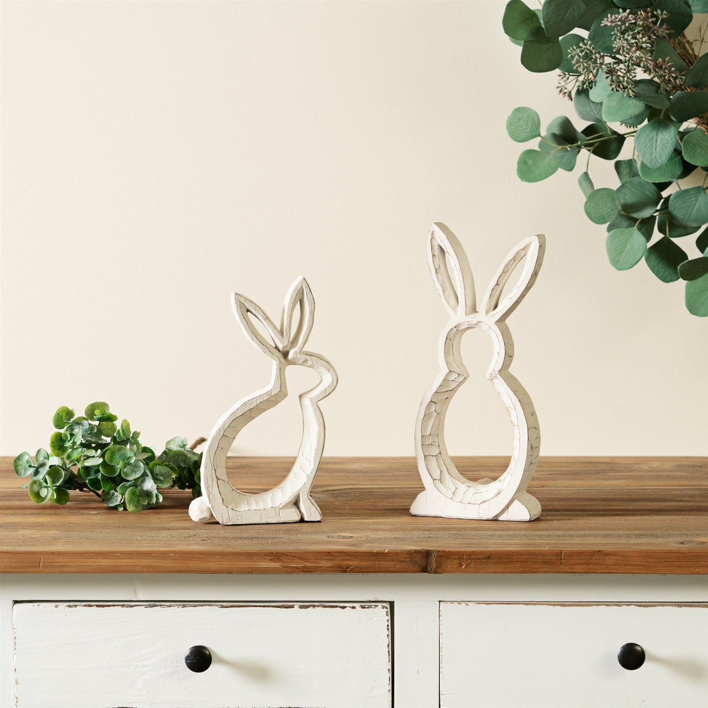 Carved Stone Bunny Outline DŽcor (Set of 2)