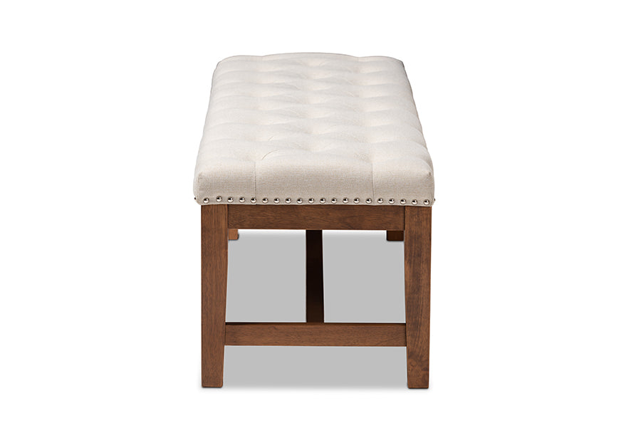 Baxton Studio Ainsley Modern and Contemporary Light Beige Fabric Upholstered Walnut Finished Solid Rubberwood Bench
