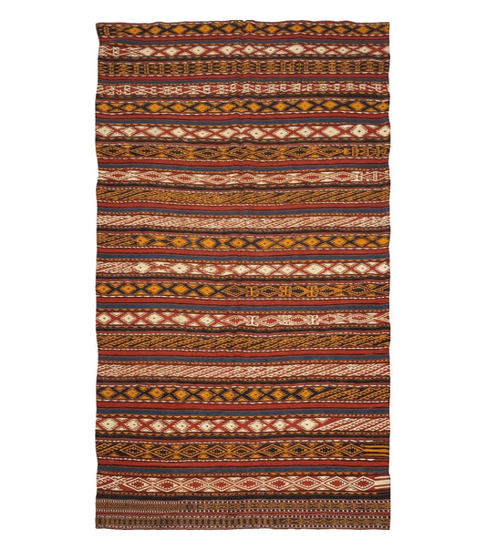 6' X 10' Antique 1930 Turkish Jajim Kilim Handmade Flat Weave Wool Rug Veg Dye