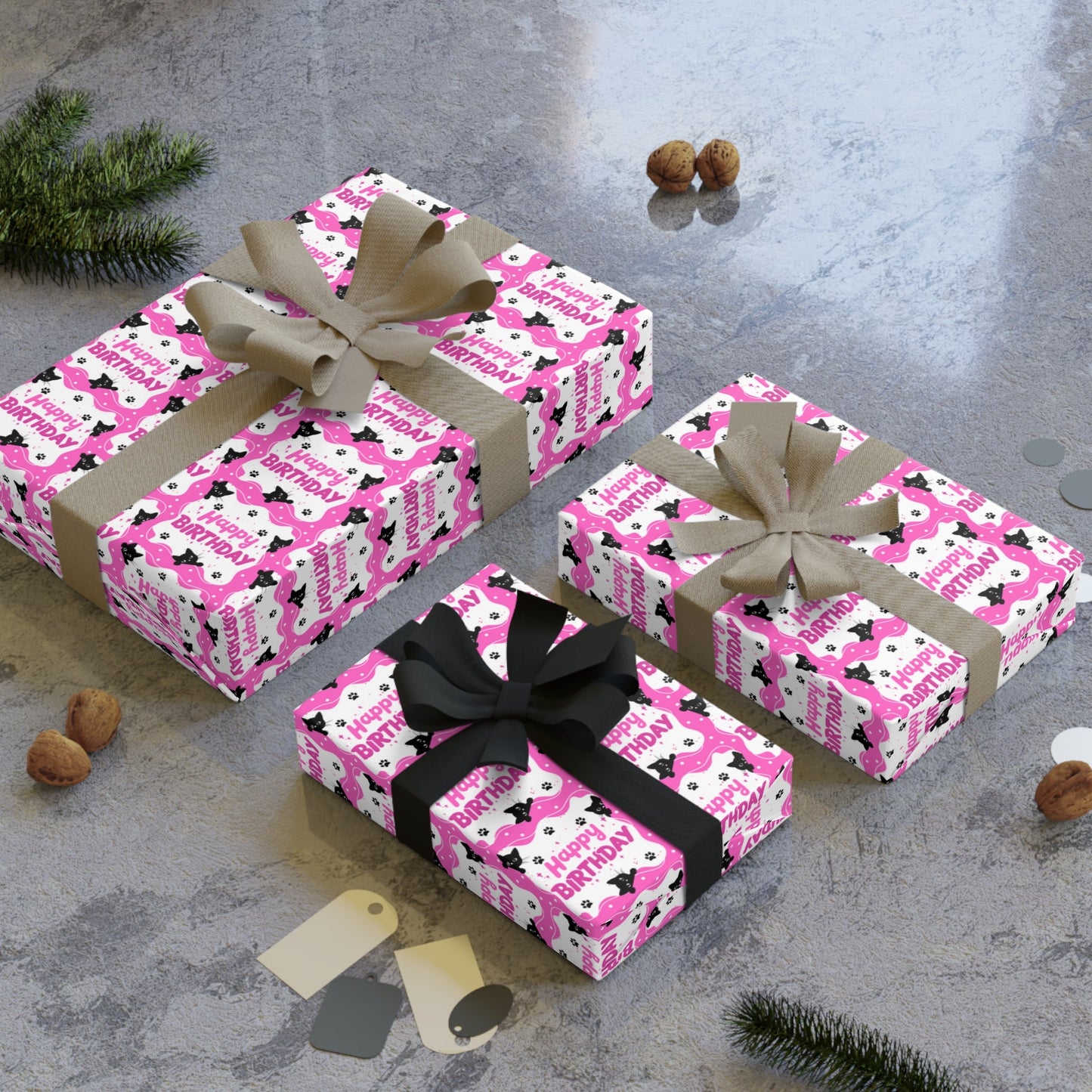 Pink Kitty Birthday Wrapping Paper Roll – Perfect for Gifts and Parties