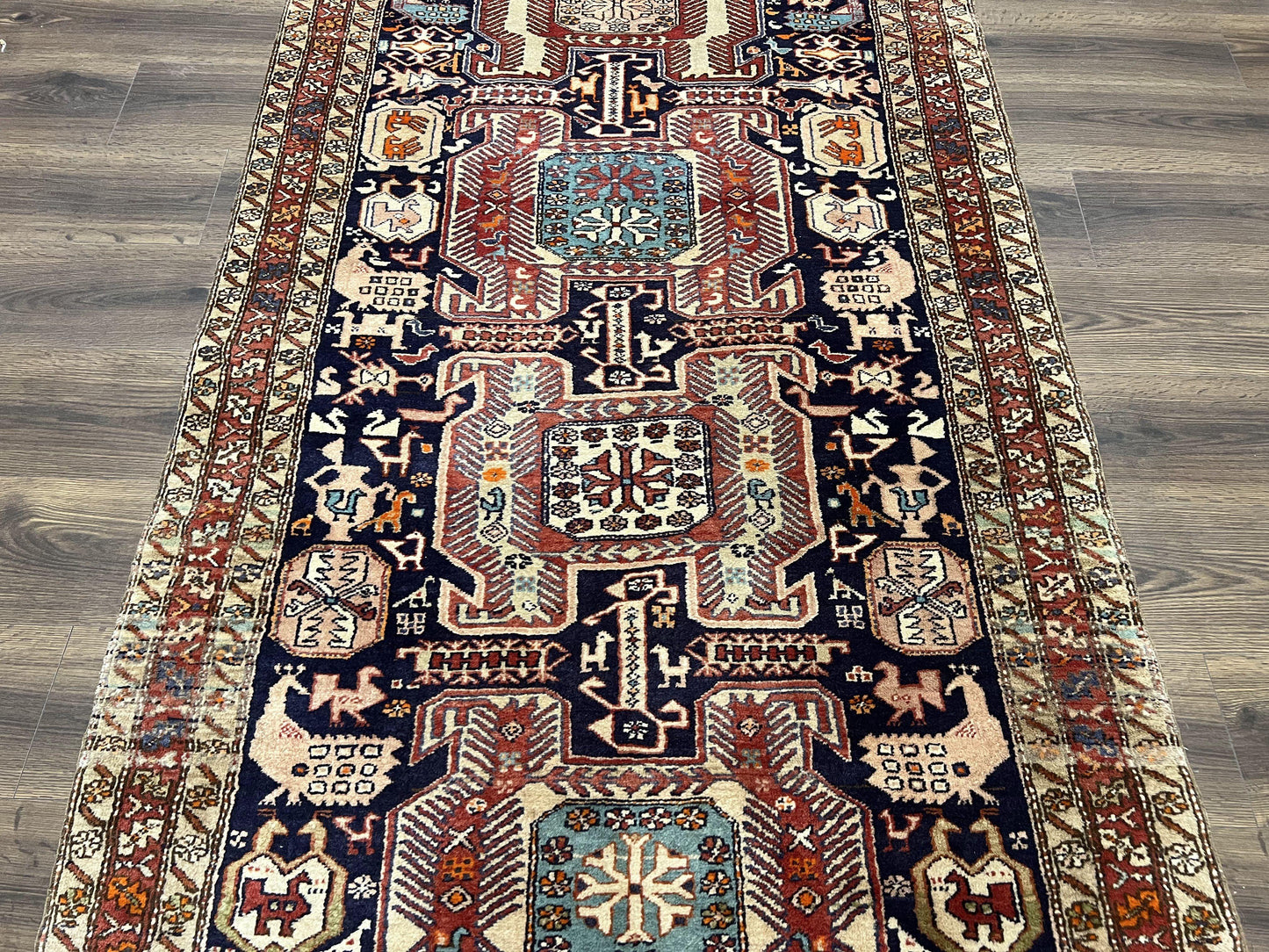 Persian Ardabil Wide Runner Rug 4x10 - Geometric Medallions & Animal Pictorials