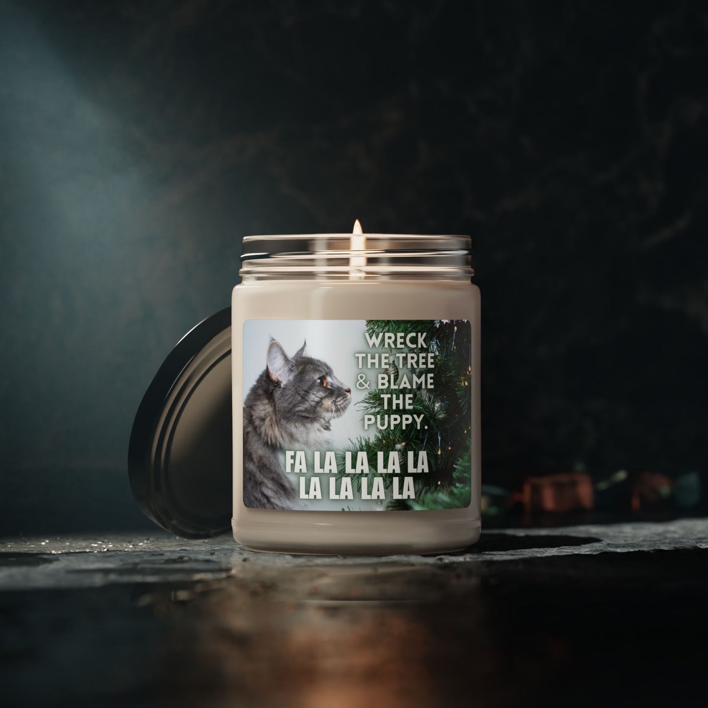 Wreck the Tree & Blame the Puppy Candle | Funny Christmas Cat Candle