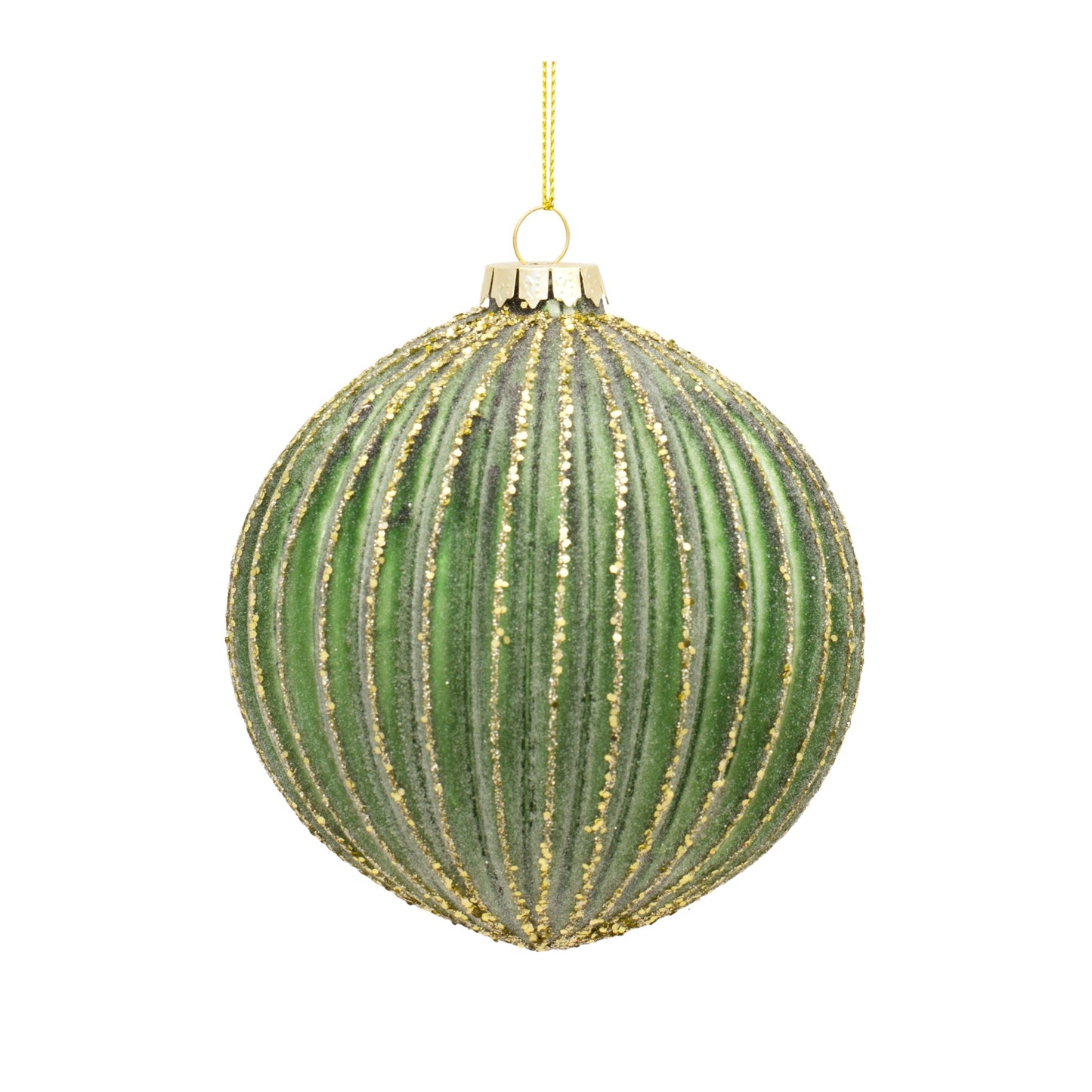 Ribbed Glass Ornament with Gold Accent (Set of 6)