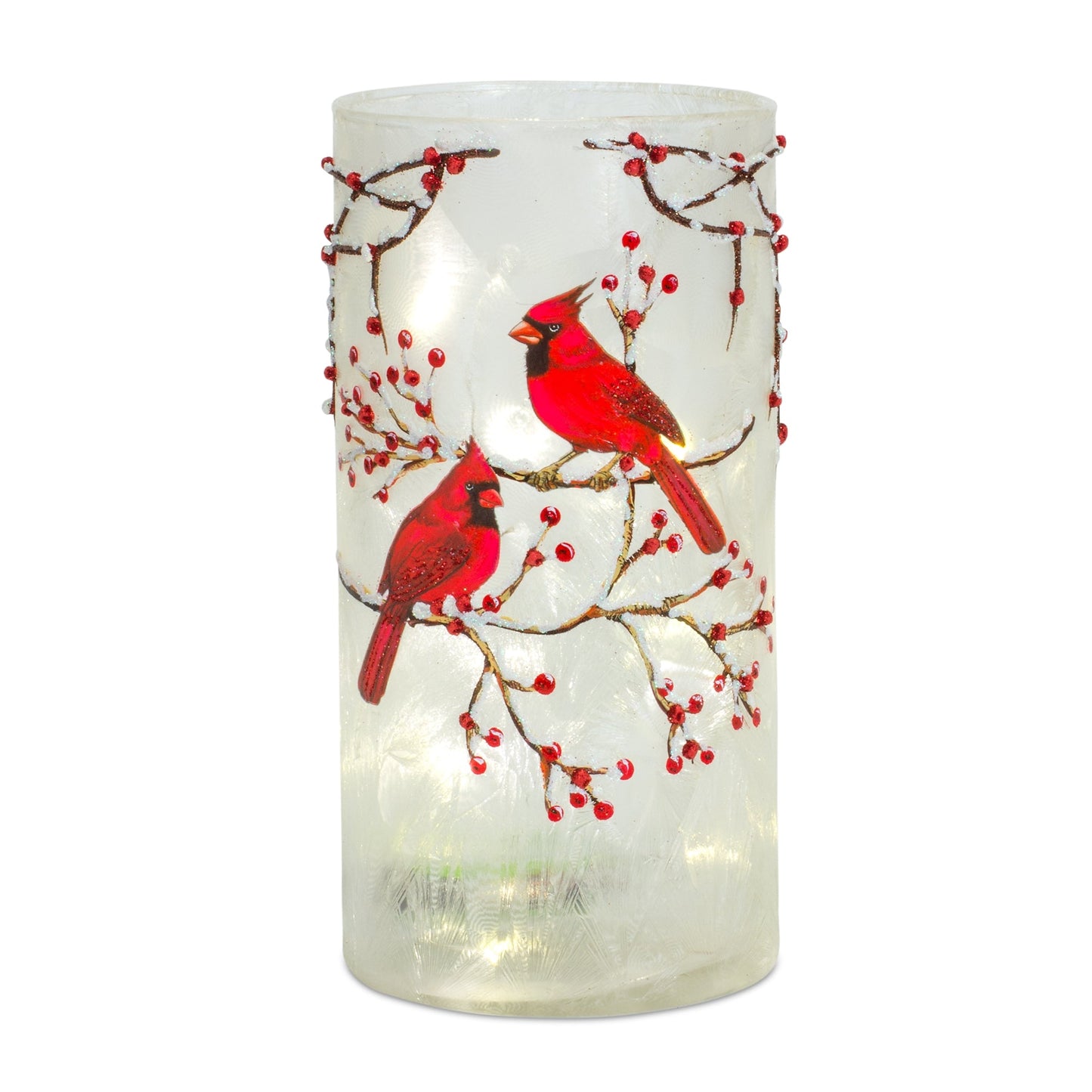Frosted Glass Votive Holder with Beaded Cardinal Bird Design (Set of 6)