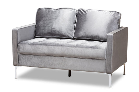 Baxton Studio Clara Modern and Contemporary Grey Velvet Fabric Upholstered 2-Seater Loveseat