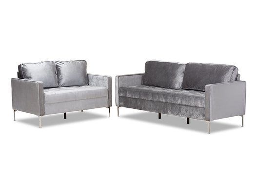 Baxton Studio Clara Modern and Contemporary Grey Velvet Fabric Upholstered 2-Piece Living Room Set