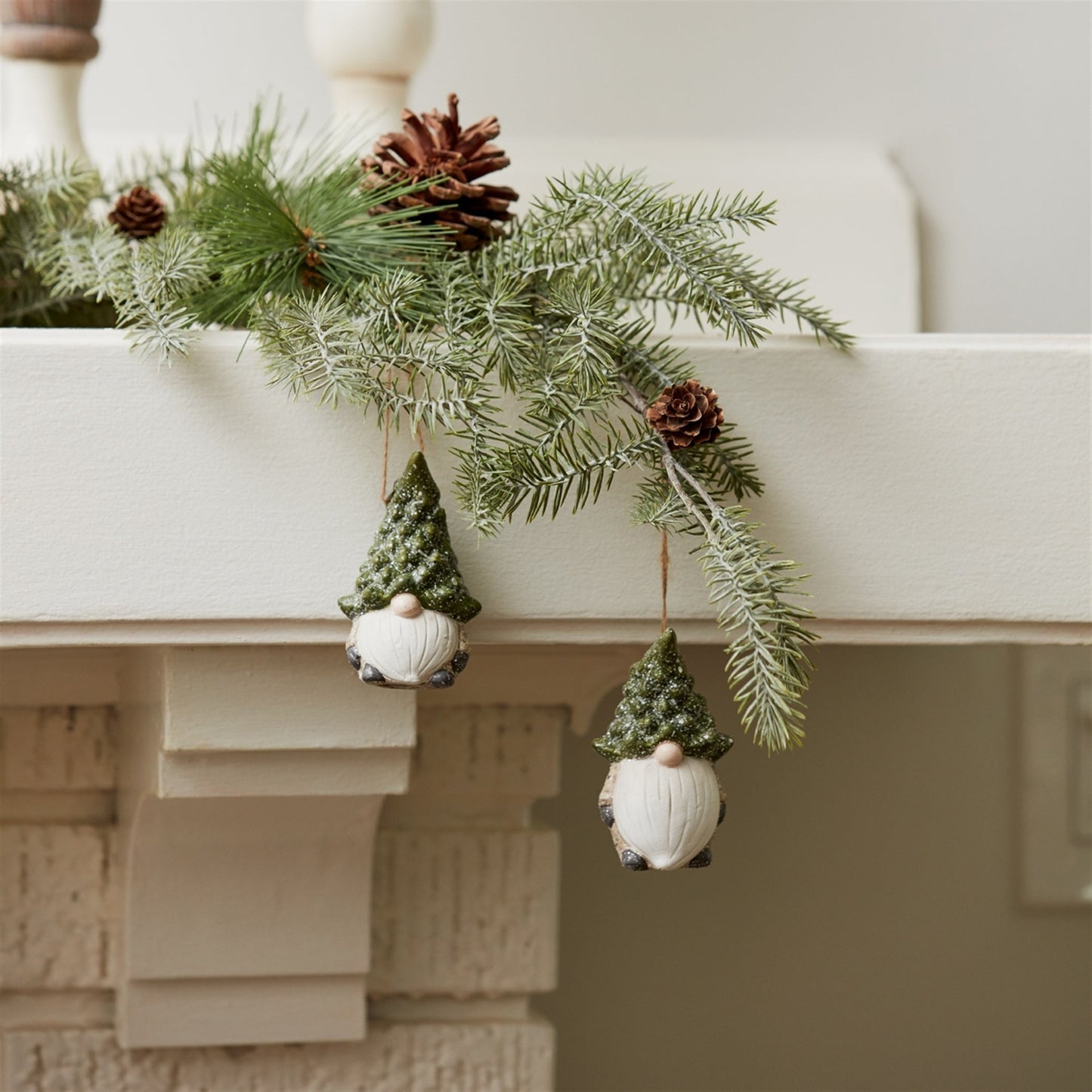 Terra Cotta Gnome with Pine Tree Hat Ornament (Set of 2)