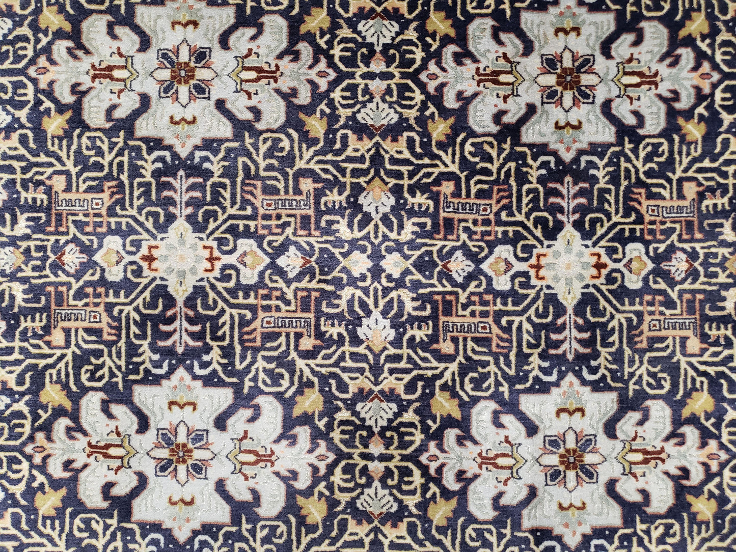 Persian Kashan Rug, Navy Blue, Hand-Knotted, Wool, 4' 8" x 7' 4", Pair A