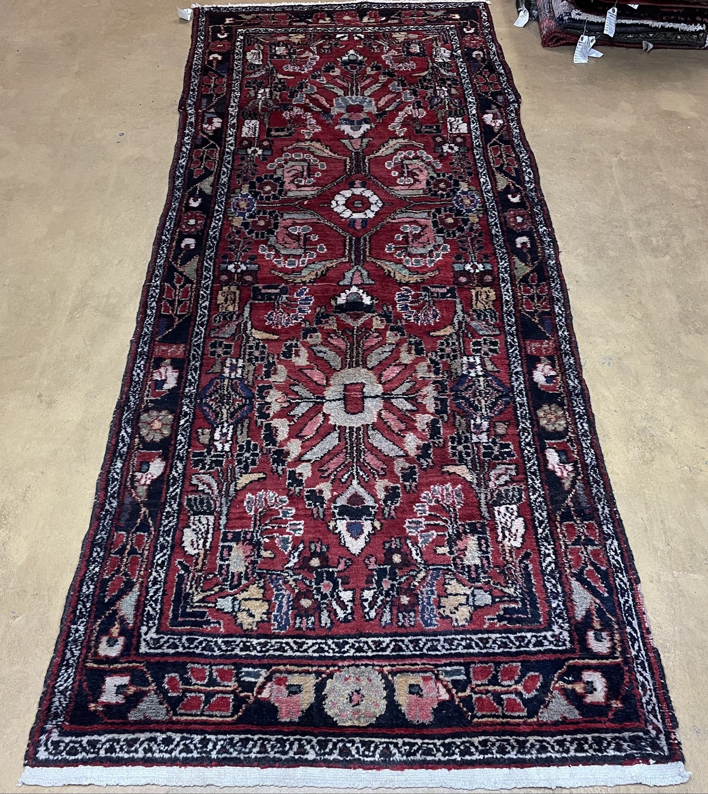 Antique Persian Hamadan Runner Rug 3.4 x 9, Red, Handmade Wool Runner