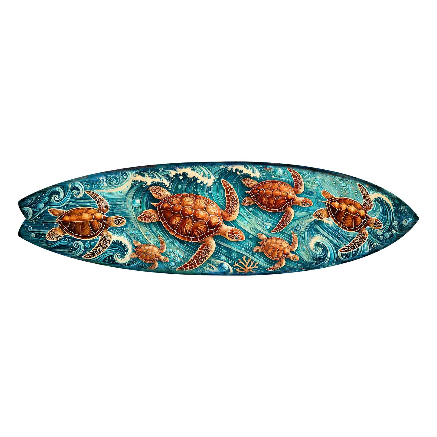 Sea Turtle Surfboard Coastal Wall Art – Handcrafted Ocean Wave Wooden Decor by G.DeBrekht – Marine Life Beach House Accent – 8490150HS